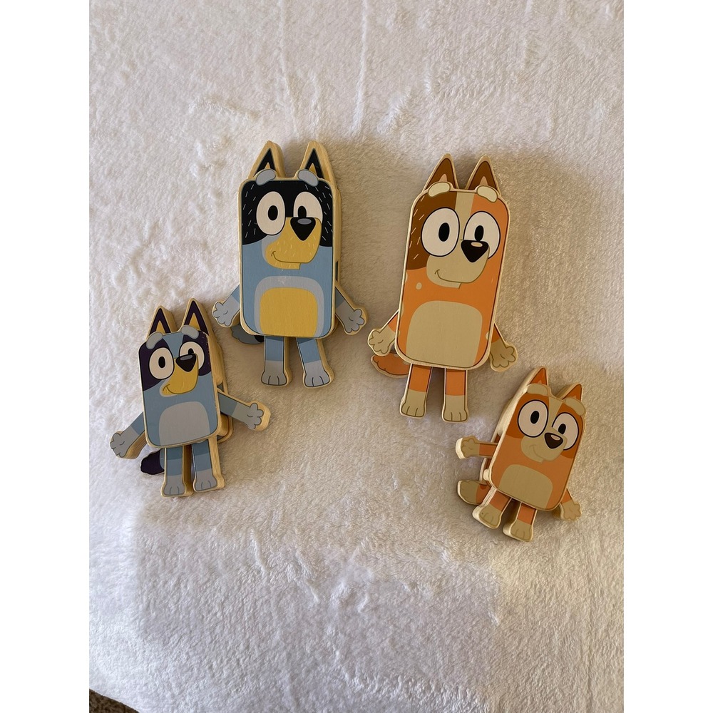 Bluey Heeler Family Wooden Character Figures 4pc Set Bandit Chilli Bingo DA21223